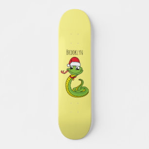 Cute grönt snake med Santa tecknad Mini Skateboard Bräda 18,5 Cm