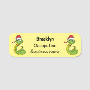 Cute grönt snake med Santa tecknad Namnbricka
