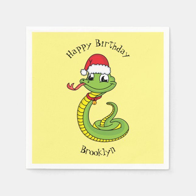 Cute grönt snake med Santa tecknad Pappersservett (Framsidan)