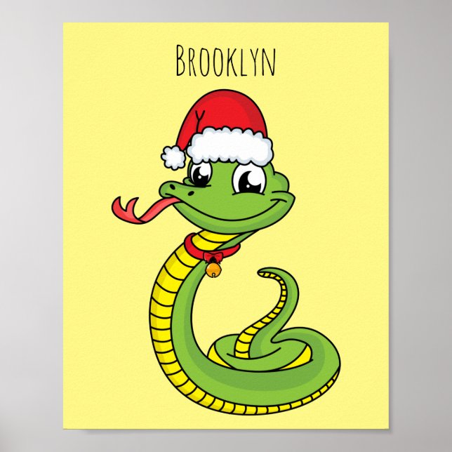 Cute grönt snake med Santa tecknad Poster (Framsidan)