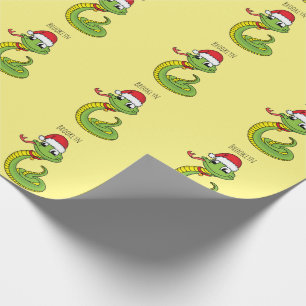 Cute grönt snake med Santa tecknad Presentpapper