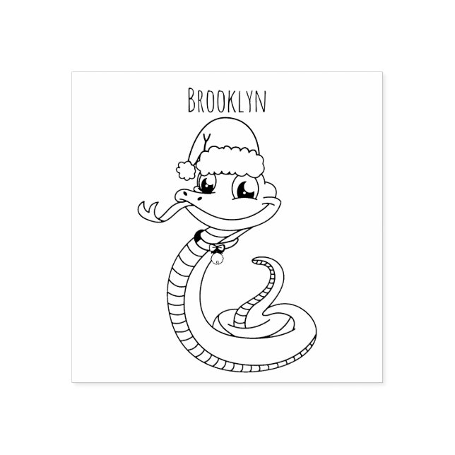 Cute grönt snake med Santa tecknad Stämpel (Tryck)