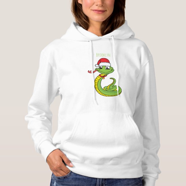 Cute grönt snake med Santa tecknad T Shirt (Framsida)