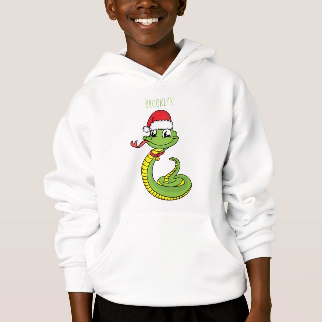 Cute grönt snake med Santa tecknad T Shirt (Framsida)