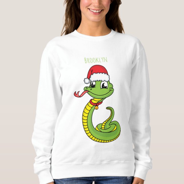 Cute grönt snake med Santa tecknad T Shirt (Framsida)