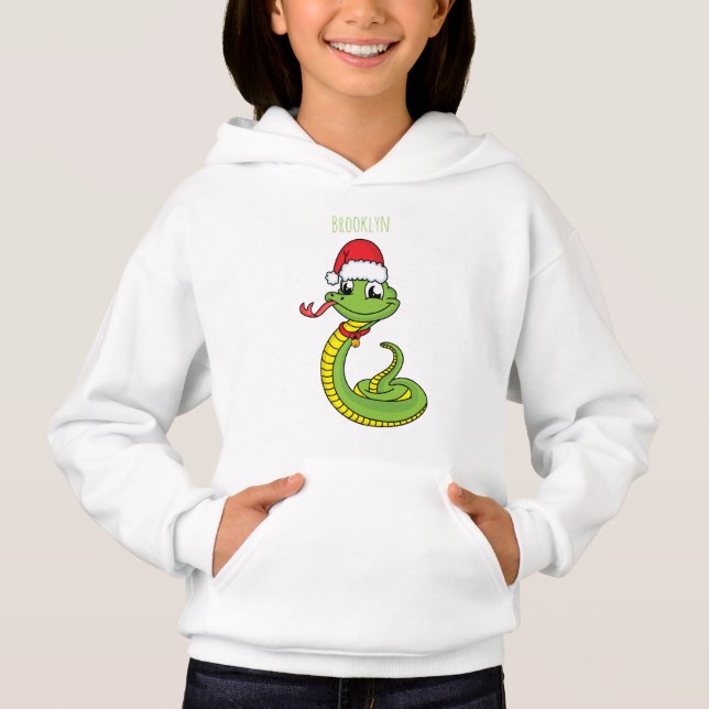 Cute grönt snake med Santa tecknad T Shirt (Framsida)