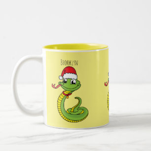 Cute grönt snake med Santa tecknad Två-Tonad Mugg
