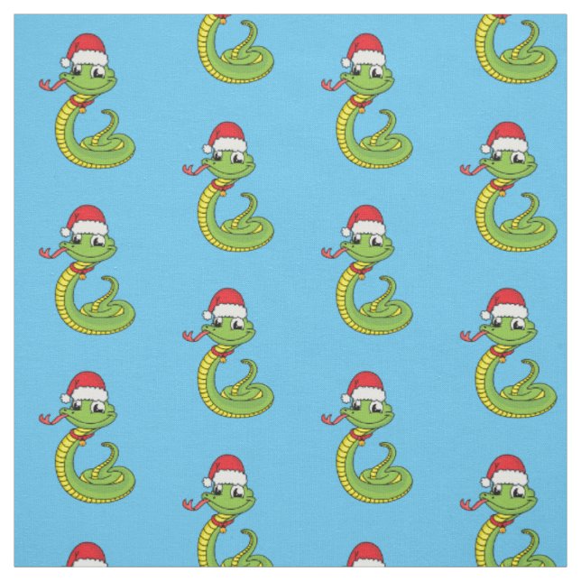 Cute grönt snake med Santa tecknad Tyg (Provkarta)