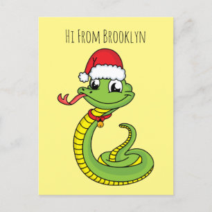 Cute grönt snake med Santa tecknad Vykort