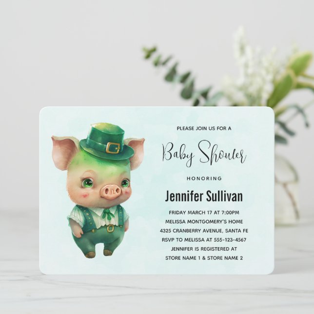 Cute Grönt St. Patrick Day Gris Baby Shower Inbjudningar (Stående Fram)