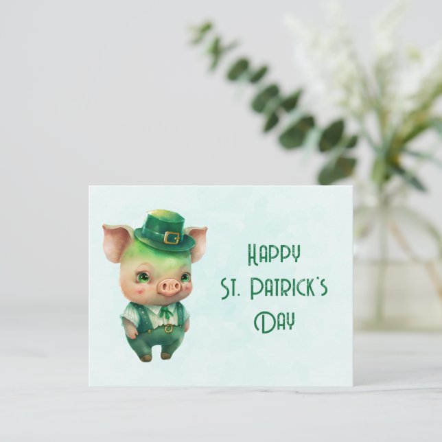 Cute Grönt St. Patrick's Day Gris Helg Vykort (Stående Fram)