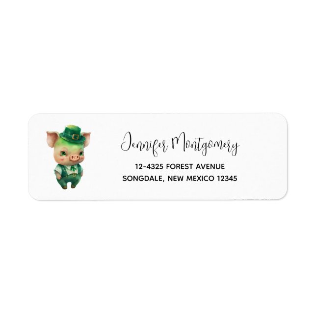 Cute Grönt St. Patrick's Day Gris Returadress Etikett (Framsidan)