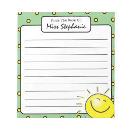 Cute Grönt Sunshine Smile Ansikte från lärare Anteckningsblock