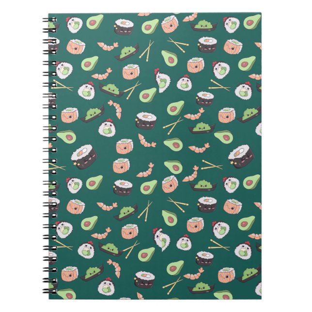 Cute grönt Sushi mönster Anteckningsbok (Framsidan)