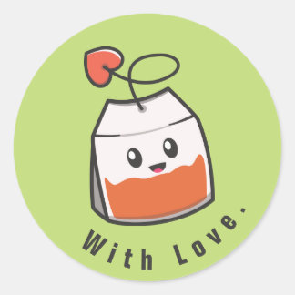 Cute Grönt Teabag Runt Klistermärke