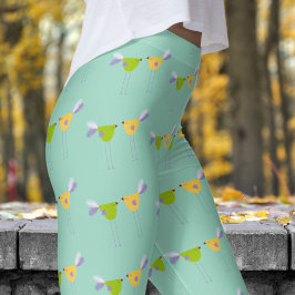 Cute Grönt Teal Two Little Birds Mönster Leggings