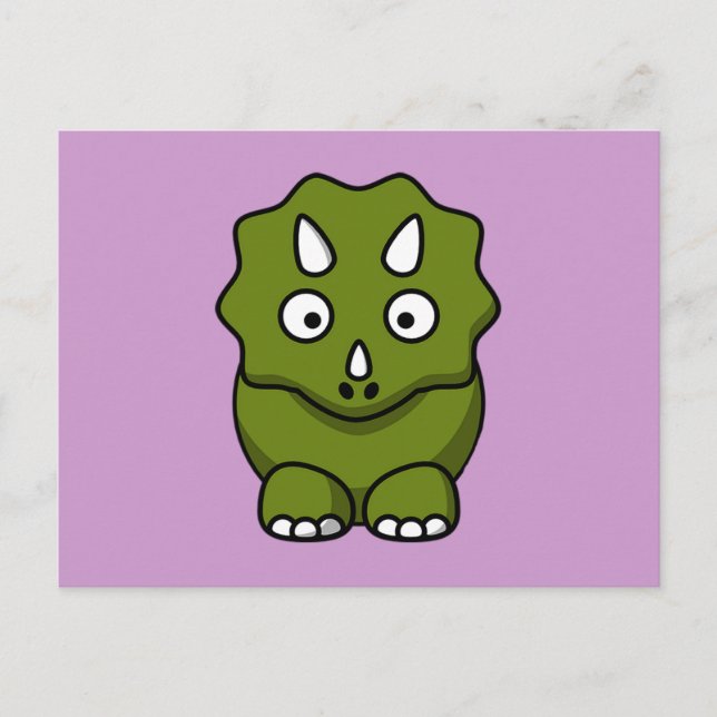 Cute Grönt Tecknad Dinosaur Vykort (Framsida)