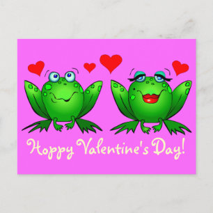 Cute Grönt Tecknad Frogs Hoppy Valentines day Rosa Helg Vykort