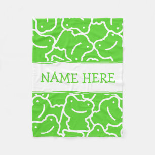 Cute Grönt Tecknad Frogs Kids Namn Fleecefilt
