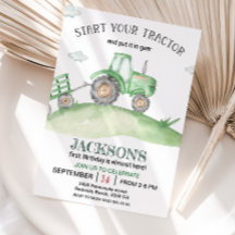 Cute Grönt Tractor 1:a födelsedag vattenfärg