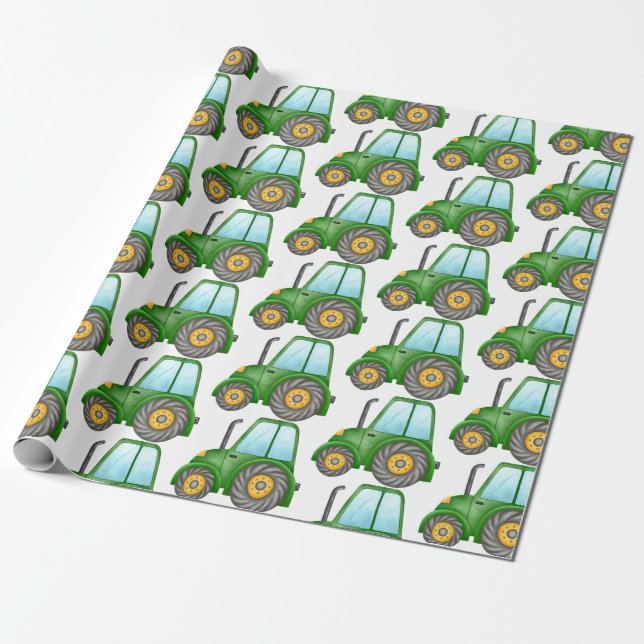 Cute Grönt Tractor for Little Boy's Birthday Presentpapper (Utrullad)