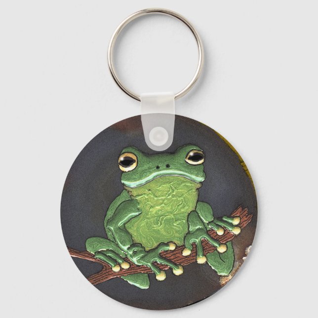 Cute Grönt Träd Frog Animal-älskare Gift Nyckelring (Framsida)