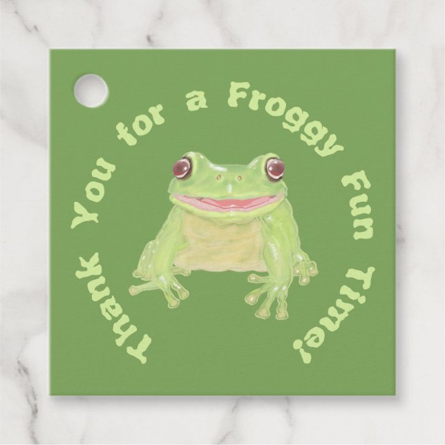 Cute Grönt Träd Frog - barns födelsedag Tack. Gåvor Etiketter (Framsida)
