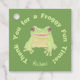 Cute Grönt Träd Frog - barns födelsedag Tack. Gåvor Etiketter
