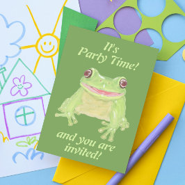 Cute Grönt Träd Frog - födelsedagsfest. Inbjudningar