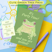Cute Grönt Träd Frog - fullt av födelsedagsfest.