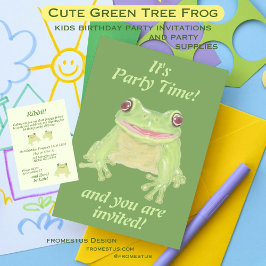 Cute Grönt Träd Frog - fullt av födelsedagsfest. Inbjudningar