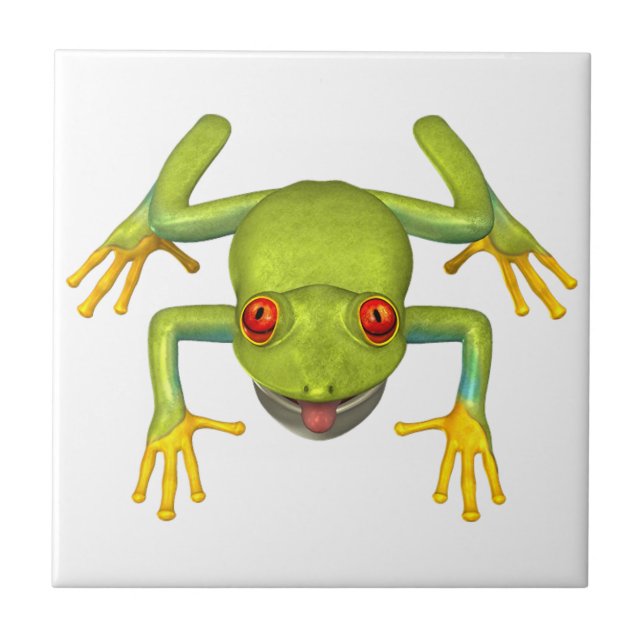 Cute Grönt Träd Frog Kakelplatta (Framsidan)