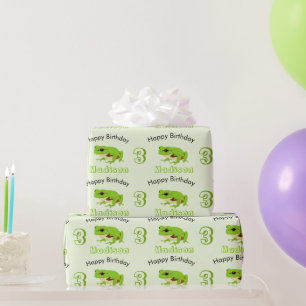 Cute Grönt Träd Frog Mönster Namn Ålder Födelsedag Presentpapper