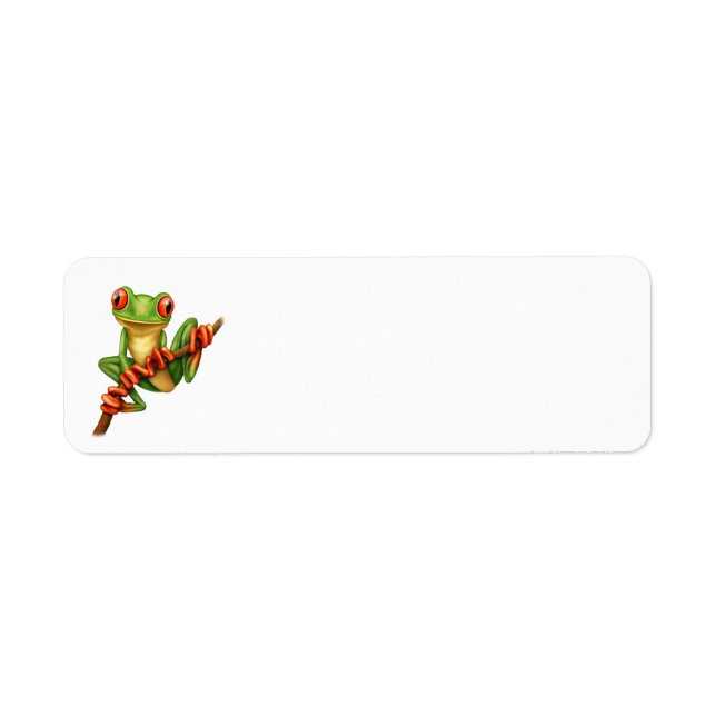 Cute Grönt Träd Frog på Gren Returadress Etikett (Framsidan)