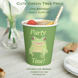 Cute Grönt Träd Frog - Party Time! text.