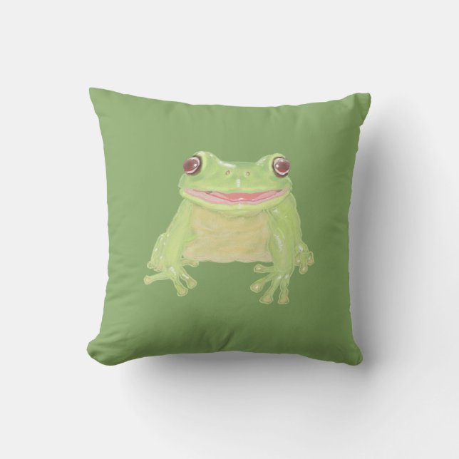 Cute Grönt Träd Frog - transparent. Kudde (Framsida)