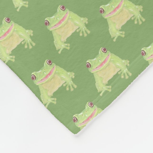 Cute Grönt Träd Frog - transparent mönster. Fleecefilt (Hörn)