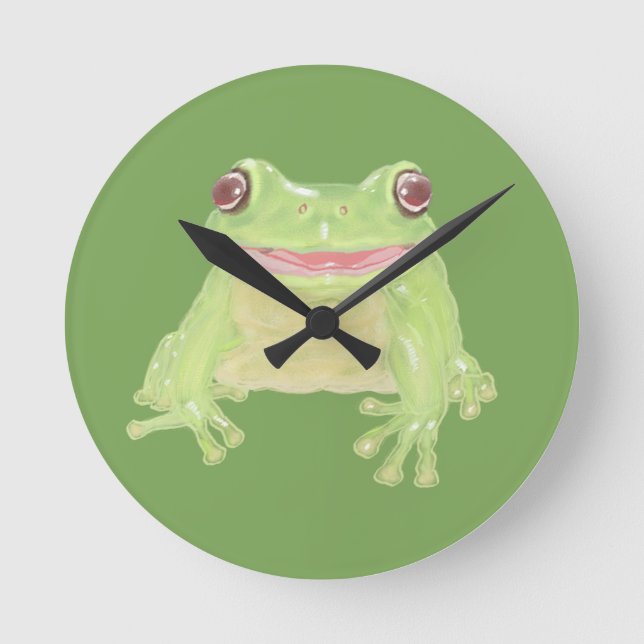 Cute Grönt Träd Frog - transparent.  Rund Klocka (Framsida)