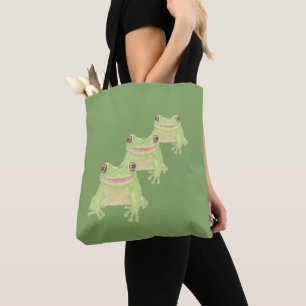 Cute Grönt Träd Frog - transparent. Tygkasse