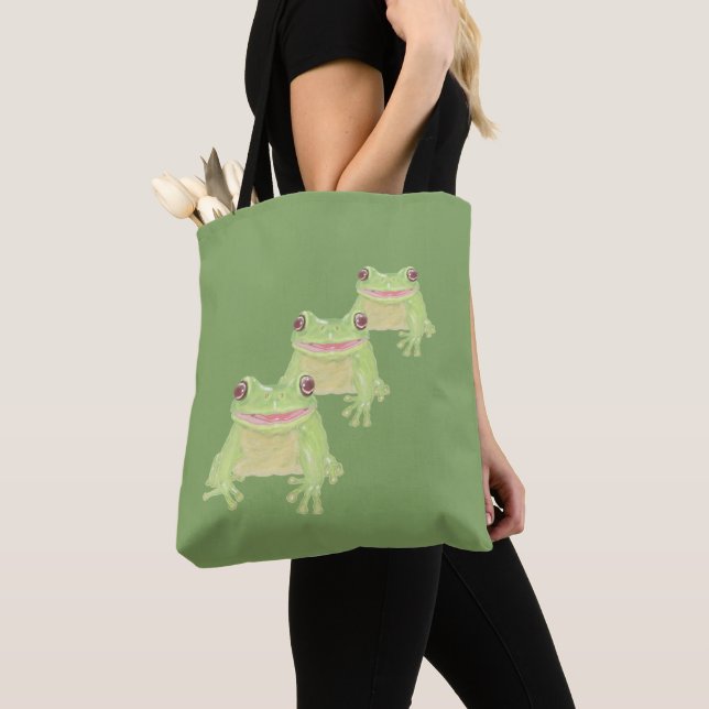 Cute Grönt Träd Frog - transparent. Tygkasse (Närbild)