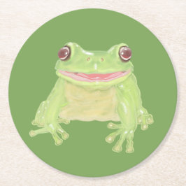 Cute Grönt Träd Frog - transparent. Underlägg Papper Rund