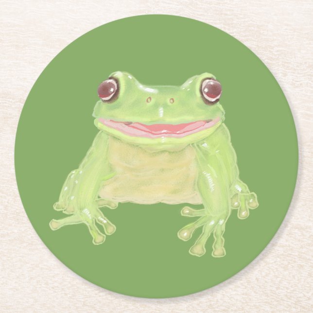 Cute Grönt Träd Frog - transparent. Underlägg Papper Rund (Framsidan)