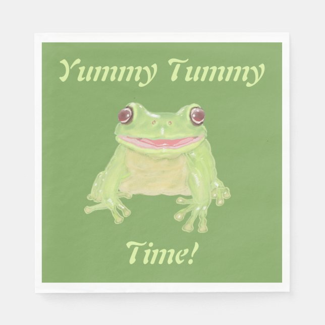 Cute Grönt Träd Frog - Yummy Tummy Time! party. Pappersservett (Framsidan)