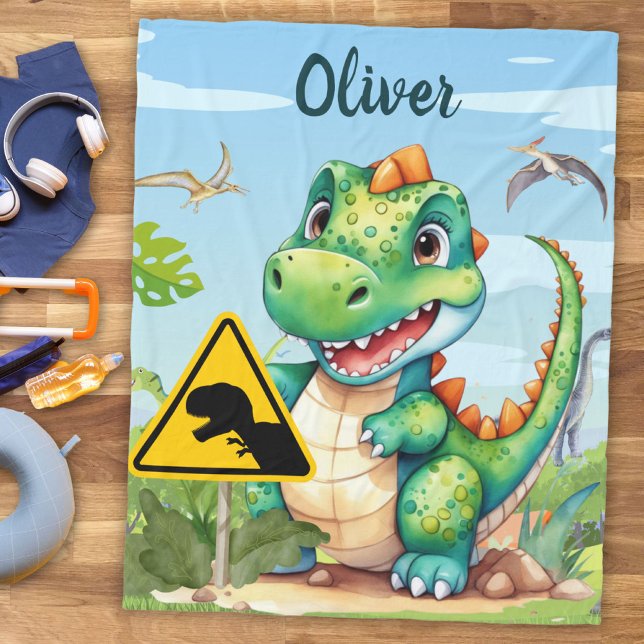 Cute Grönt Trex Dinosaur-Personlig Fleecefilt (Skapare uppladdad)
