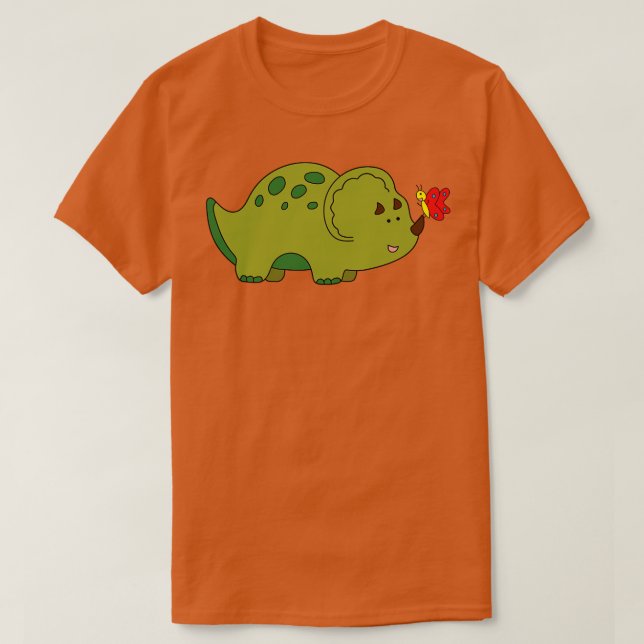 Cute Grönt Triceratops dinosaur with Little Butter T Shirt (Design framsida)