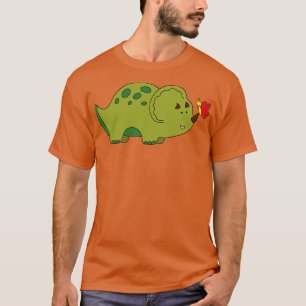 Cute Grönt Triceratops dinosaur with Little Butter T Shirt