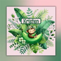 Cute Grönt Tropical Botanical Kids on Rosa |
