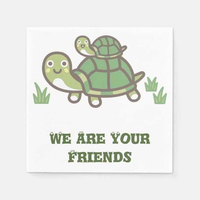 Cute Grönt Turtle med Baby Personlig Pappersservett (Framsidan)