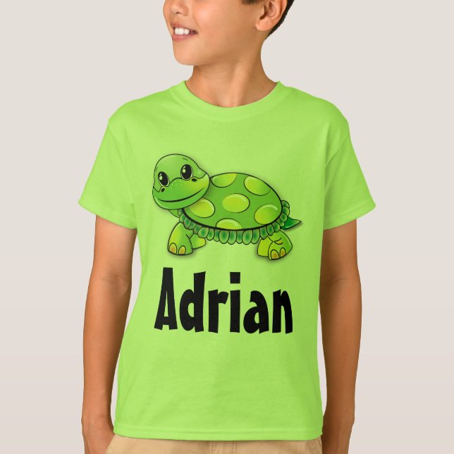 Cute Grönt Turtle Personlig Barn Shirt Adrian T (Framsida)
