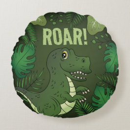 Cute Grönt Tyrannosaurus Rex Dinosaur & Roar Text Rund Kudde